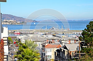 View of San Francisco Bay and Piers with Alcatraz in the background photo