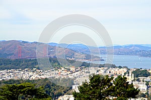 View of San Francisco, California and Golden Gate Bridge from Twin Peaks