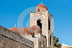 View of San Giovanni degli Eremiti, arab architecture in Palermo, Sicily