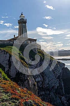 View of the San Juan de Nieva Lighthouse near Aviles in Asturias