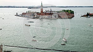 View from San Marco campanilla to San Magiore church in Venice