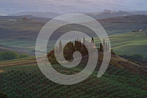 View of the San Quirico D orcia in the early September morning, Italy