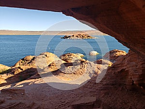 View of Sand Hollow Resevoir from Cave