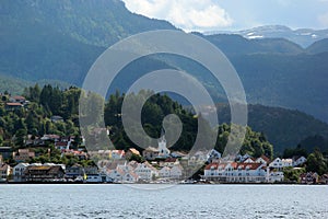 View of Sand village, the administrative centre of the municipality of Suldal in Rogaland county, Norway