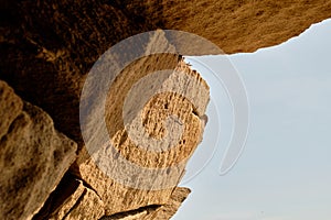 View from the sandstone cave to the sea. Texture background