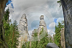 View of the sandstone Pillars. Teplice-Adrspach Rock Town. Rocky town in Adrspach - National Nature Reserve in the Czech Republic,