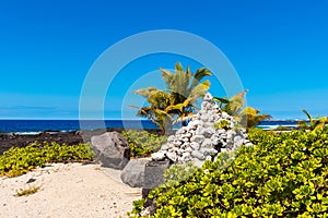 View of the sandy beach, Hawaii, USA. Copy space for text