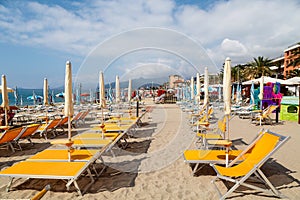 View of sandy beach of Pietra Ligure in the province of La Savona