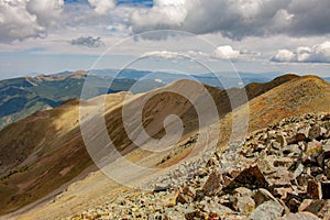 View of the Sangre de Cristo mountain range from Wheeler Peak in Taos, New Mexico, USA