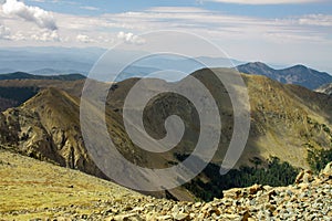 View of the Sangre de Cristo mountain range from Wheeler Peak in Taos, New Mexico, USA