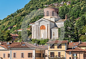 View of Sant Ambroggio church in Laveno Mombello, province of Varese, Italy