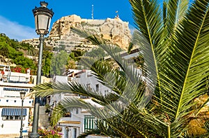 View of Santa Barbara Castle from the old town of Alicante, Spain