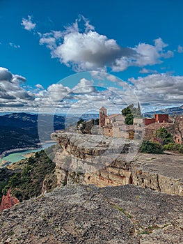 View of Santa Maria de Siurana Church, on the top of a peak. Siurana, Catalonia, Spain