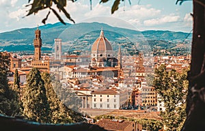 View of Santa Maria Del Fiore from the Boboli Gardens. Tourism and travel concept