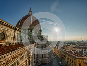 view of Santa Maria del Fiore duomo church and Florence old city skyline in Italy