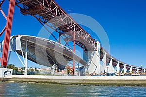 View of the Santo Amaro Dock on the bank of the river Tagus, Lisbon, Portugal