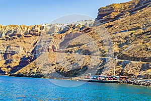 View of Santorini Caldera wall Aegean Sea Greece