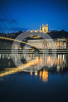 View of Saone river at Lyon by night