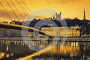 View of Saone river at Lyon at sunset