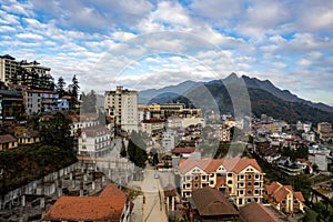 View of Sapa city from the hotel in the cloudy evening, Sapa, Lao Cai, Vietnam