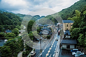 View of Saraguri town on a raining day near Nanzoin temple in Sasaguri, Fukuoka Prefecture