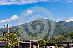 View of Sarangkot Mountain from Phewa Pake in pokhara city lake side of Nepal