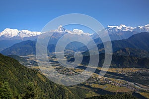 View from Sarangkot towards the Annapurna Conservation Area & the Annapurna range of the Himalayas, Nepal