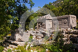 View of the sarcophagi of the Northeastern Necropolis in the city of Termessos