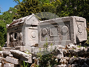 View of the sarcophagi of the Northeastern Necropolis in the city of Termessos