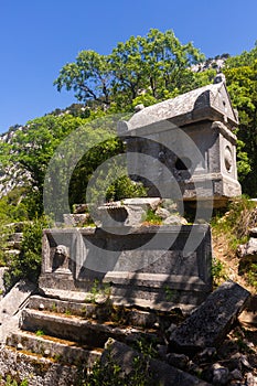 View of the sarcophagi of the Northeastern Necropolis in the city of Termessos