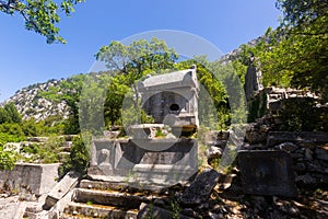 View of the sarcophagi of the Northeastern Necropolis in the city of Termessos