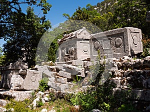 View of the sarcophagi of the Northeastern Necropolis in the city of Termessos