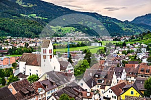 View of Sargans town in the Swiss Alps