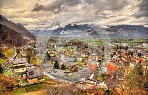 View of Sargans village in the Alps