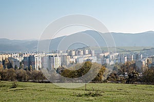 View on Sasova - part of town Banska Bystrica, Slovakia. Block of flats in valley