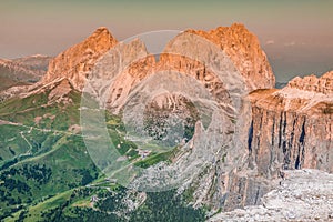 View from Sass Pordoi peak in Dolomiti