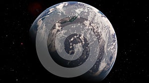 View from satellite flying over Planet Earth from space 3D illustration orbital view, our planet from the orbit