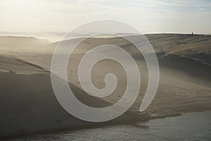 View of Saudi Arabia desert from a freighter sailing the Suez Canal