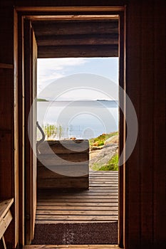 View from sauna door to the gulf of Bothnia photo