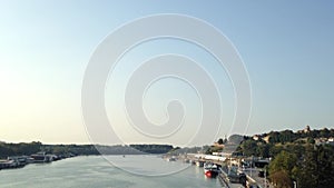 View of Sava river bank in Belgrade with Kalemegdan fortress