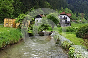 View of the Savinja river and valley in Luce, Slovenia, Europe