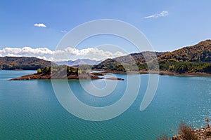 View of the scenic Aoos artificial lake in Epirus, Greece