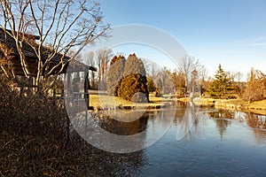 View of a scenic park at an afternoon in late autumn photo