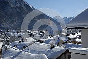 View of scenic winter landscape in the Bavarian Alps