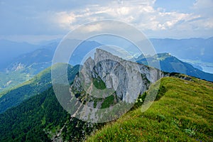 View from Schafberg mountain to peak Spinnerin.