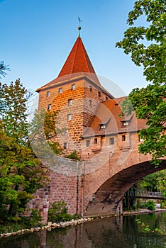 View of Schlayerturm in German town Nurnberg