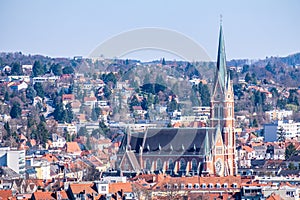 View from Schlossberg in Graz, Styira to church Herz Jesu