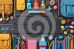 view School supplies backdrop diverse items for back to school season