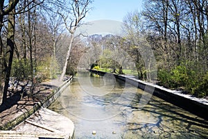 View of Schwabinger Bach at the Englischer Garten in Munich