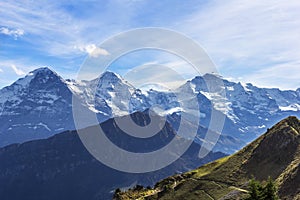 View from Schynige Platte on the famous Eiger, Moench and Jungfrau mountain range